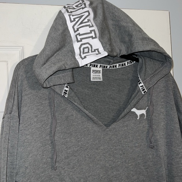 Victoria’s Secret Pink Nation Gray Hoodie Sweatshirt Top - Picture 4 of 11